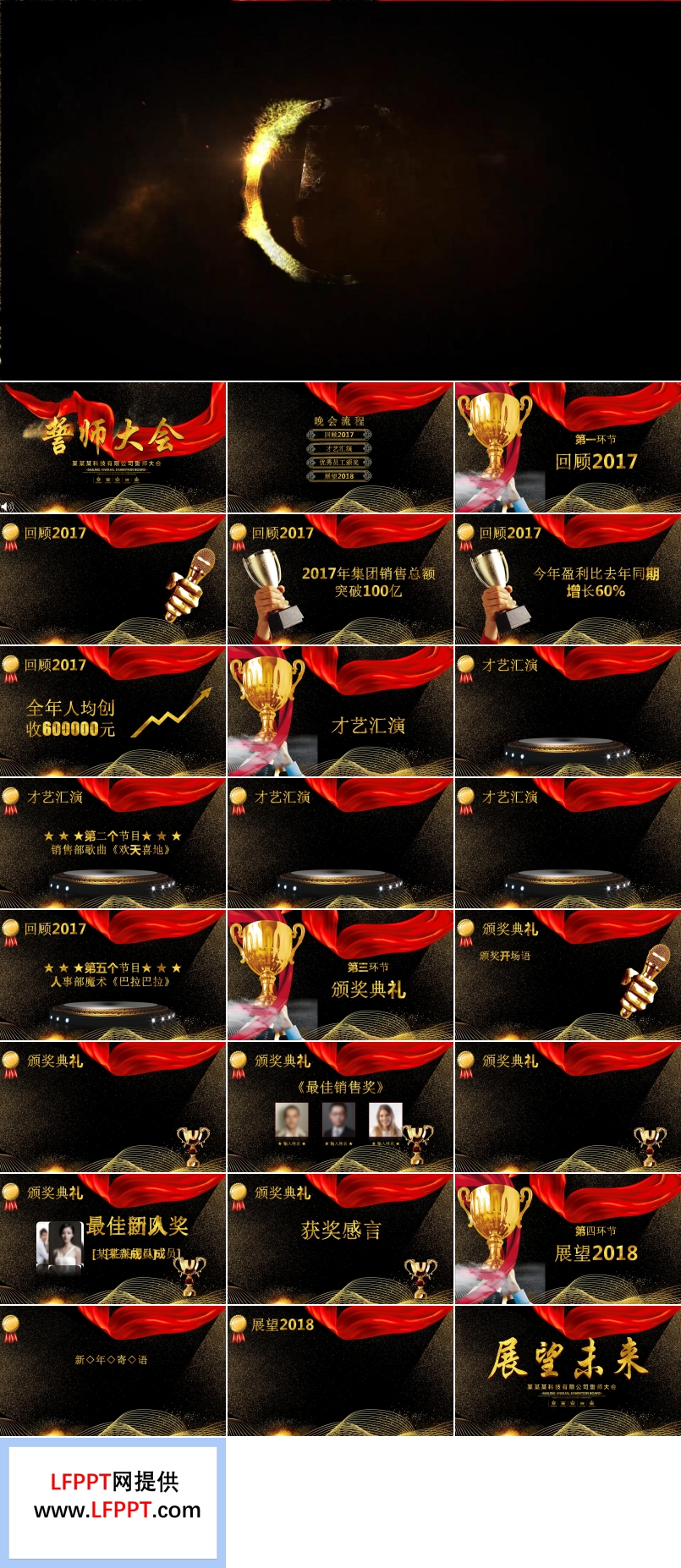 特效動(dòng)畫(huà)開(kāi)場(chǎng)黑金風(fēng)格年終年會(huì)晚會(huì)誓師大會(huì)PPT模板