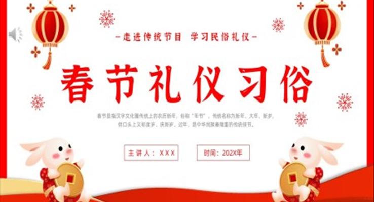 2023兔年春節(jié)PPT習(xí)俗介紹模板